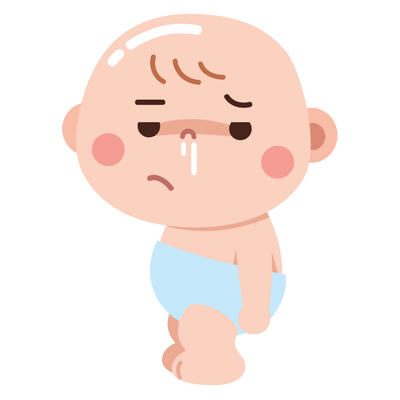 Illustration of an unwell baby with a runny nose