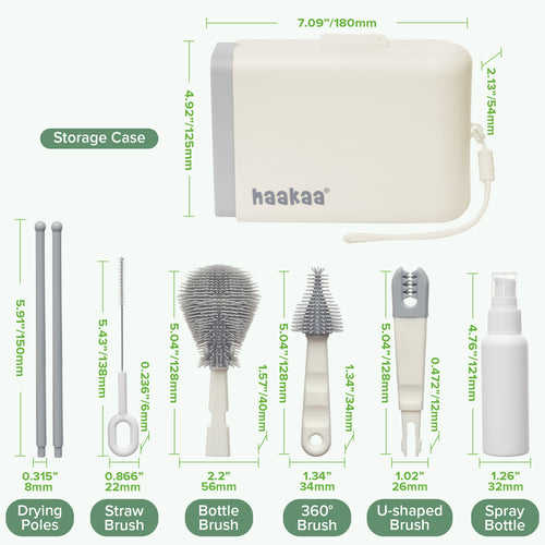 Clean & Dry Travel Bottle Brush Set - Cream & Slate