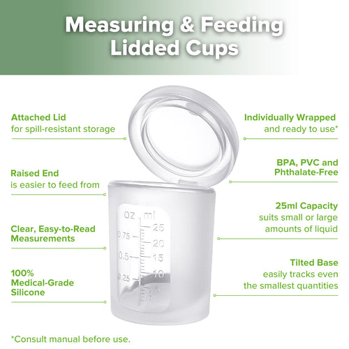 Silicone Measuring & Feeding Lidded Cup (pre-sterilised) - 25ml - 2pcs