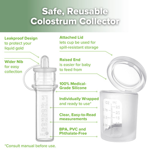 Silicone Colostrum Collector & Lidded Cup Pack (pre-sterilised) - 6ml - 6pcs