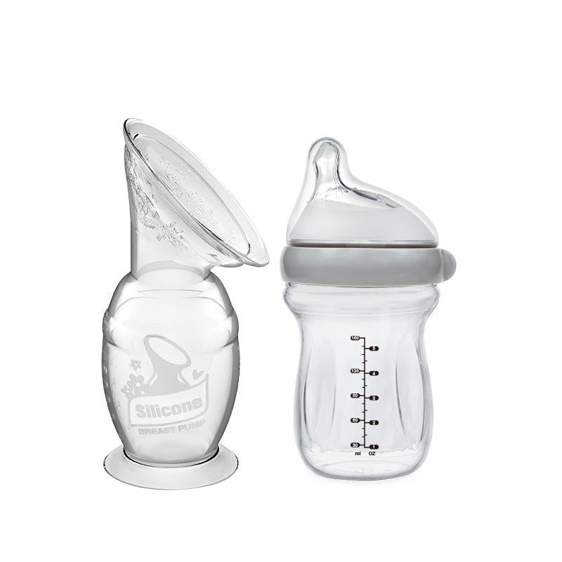 Generation 2 Silicone Breast Pump (150ml) and Gen. 3 Glass Baby Bottle Combo (160ml) | Haakaa.